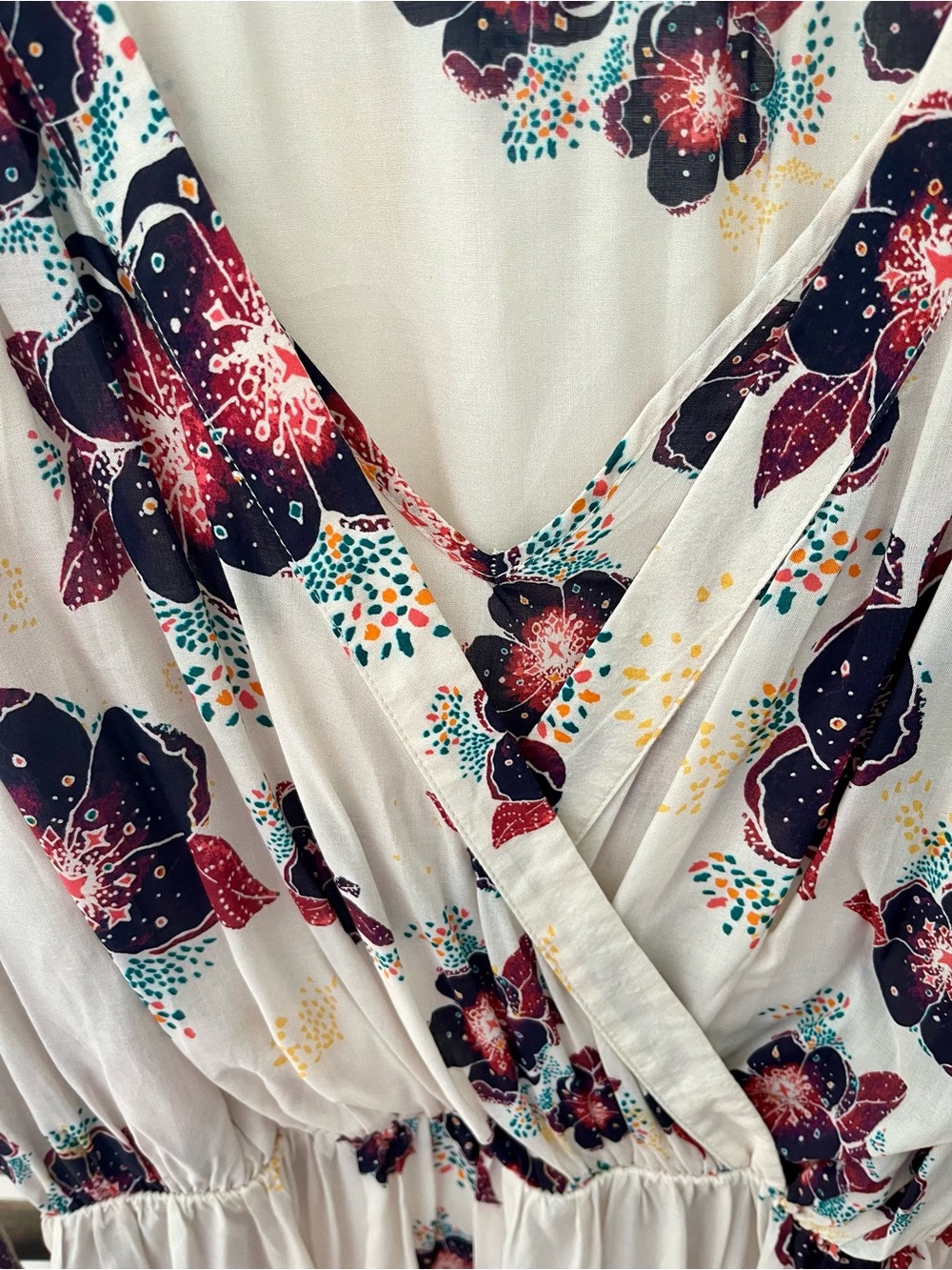 Free People Surplice Tunic/Dress in Cream With Multi-Color Floral Design - Picture 3 of 7